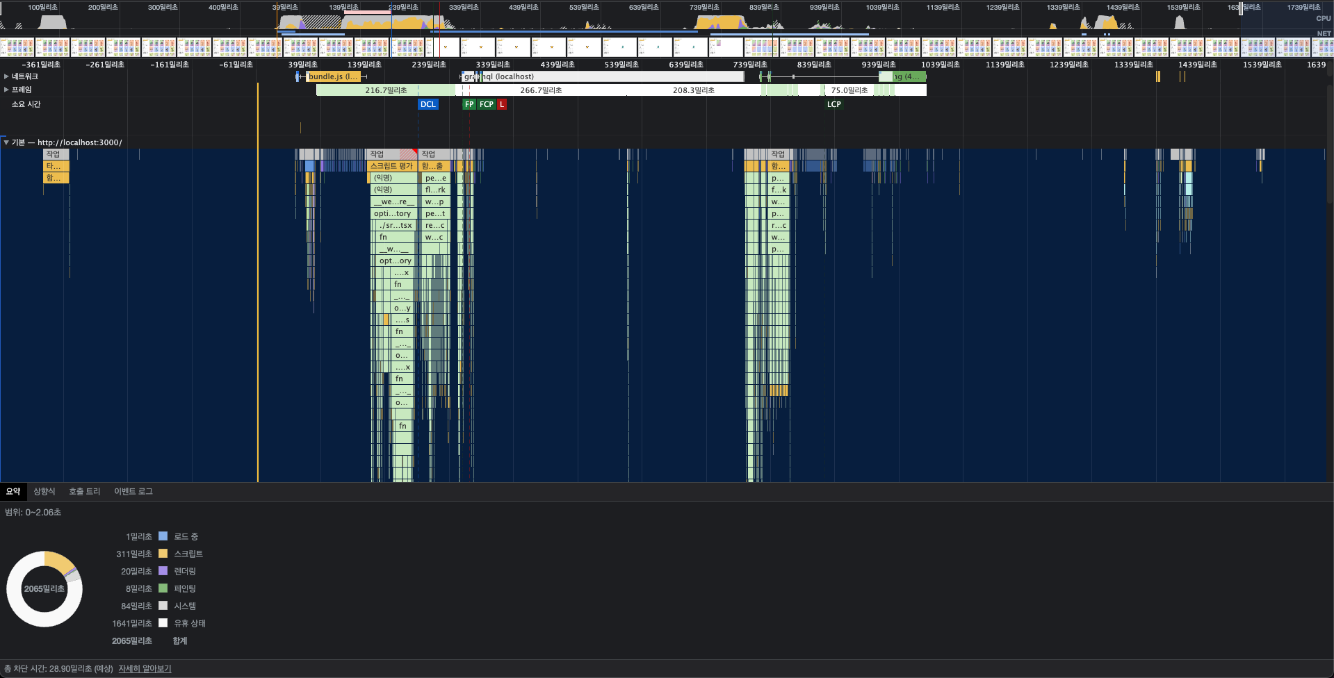 적용 후 성능 측정 — 스크립팅 약 310ms